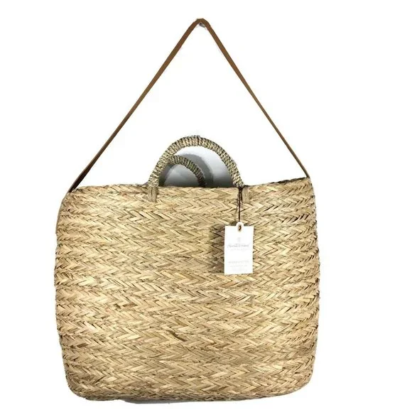 Hearth & Hand With Magnolia Natural Grass Woven Tote Bag 14 X 20” - Picture 3 of 12